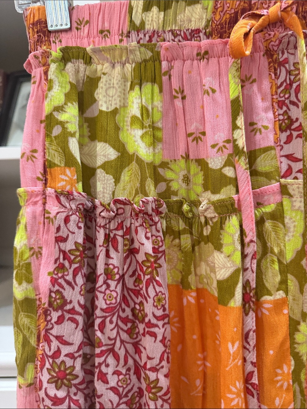 Easel Patchwork Wide Leg Pants M Pink Orange Boho Festival Floral Rayon Lounge - Picture 8 of 15